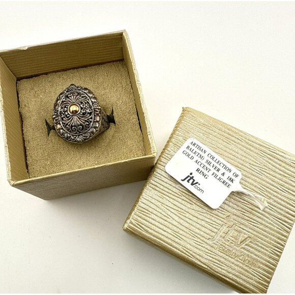Sarda Sterling Silver 18K Gold Ring Filigree Pebbled Bali Scrollwork 925 Size 9 - Picture 1 of 12